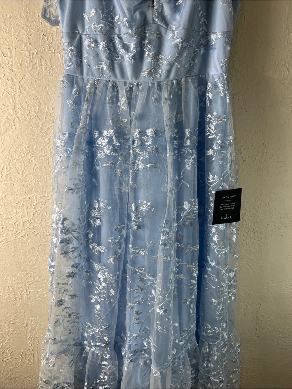 Lulu's Distinctly Sweet Blue Floral Embroidered Tie Strap Midi Dress - Picture 7 of 15